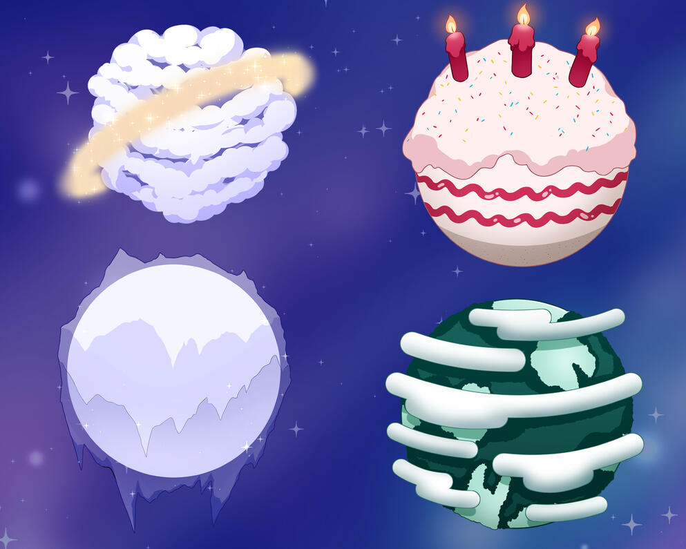 Planets (Starfield, Birthday, Ice and Swamp)